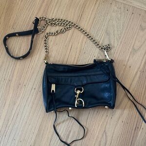 Rebecca Minkoff Black Leather Crossbody Bag with Gold Chain